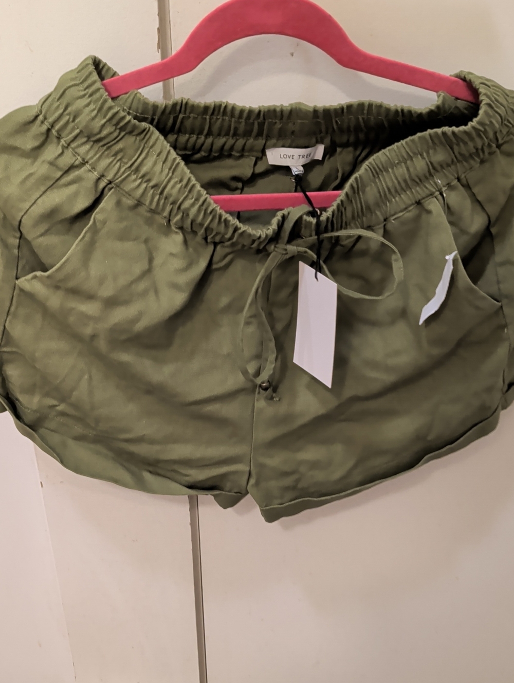 Love Tree Olive Drawstring Linen Shorts